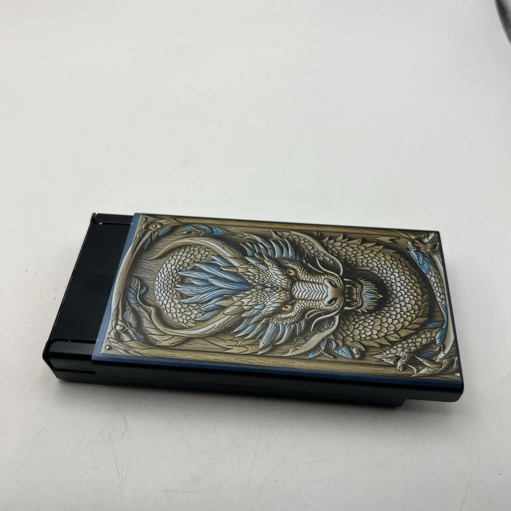 Sliding Metal Cigarette Case Automatic Pop Open Pocket Holder Box Dragon Art